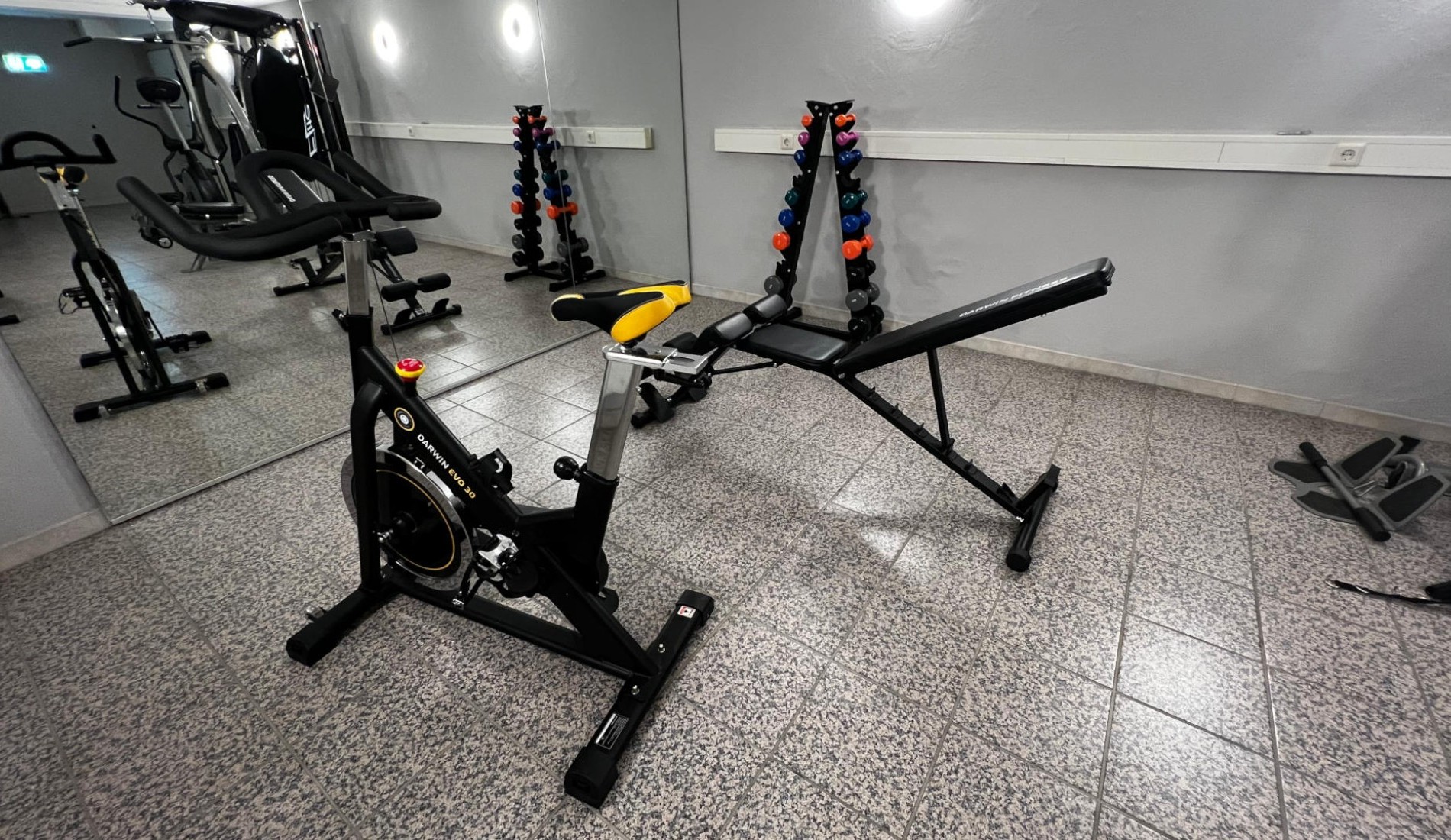 Spinning Bike und Hantelbank